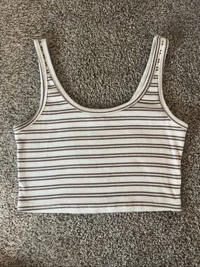 Forever 21 Ribbed Striped Cropped Tank - Cream & Brown